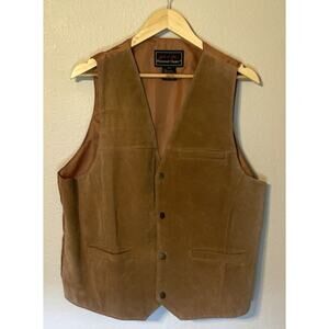 John L Blair Leather Waistcoat Snap Vest Men XL Vintage Western Costume Pioneer